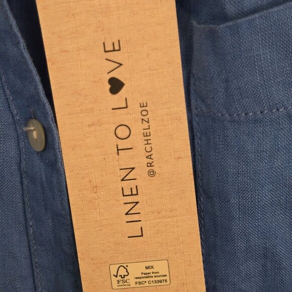 Rachel Zoe NWT Linen To Love 100% Linen Blue Shirt Sleeve Blouse Size M - Picture 4 of 5